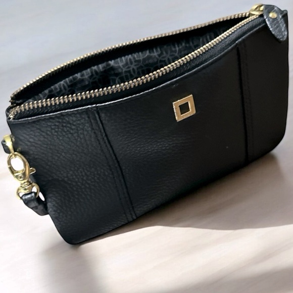 LODIS CLUTCH Wristlet Purse, Black Leather Zipper Pouch Wallet Designer - Picture 4 of 8